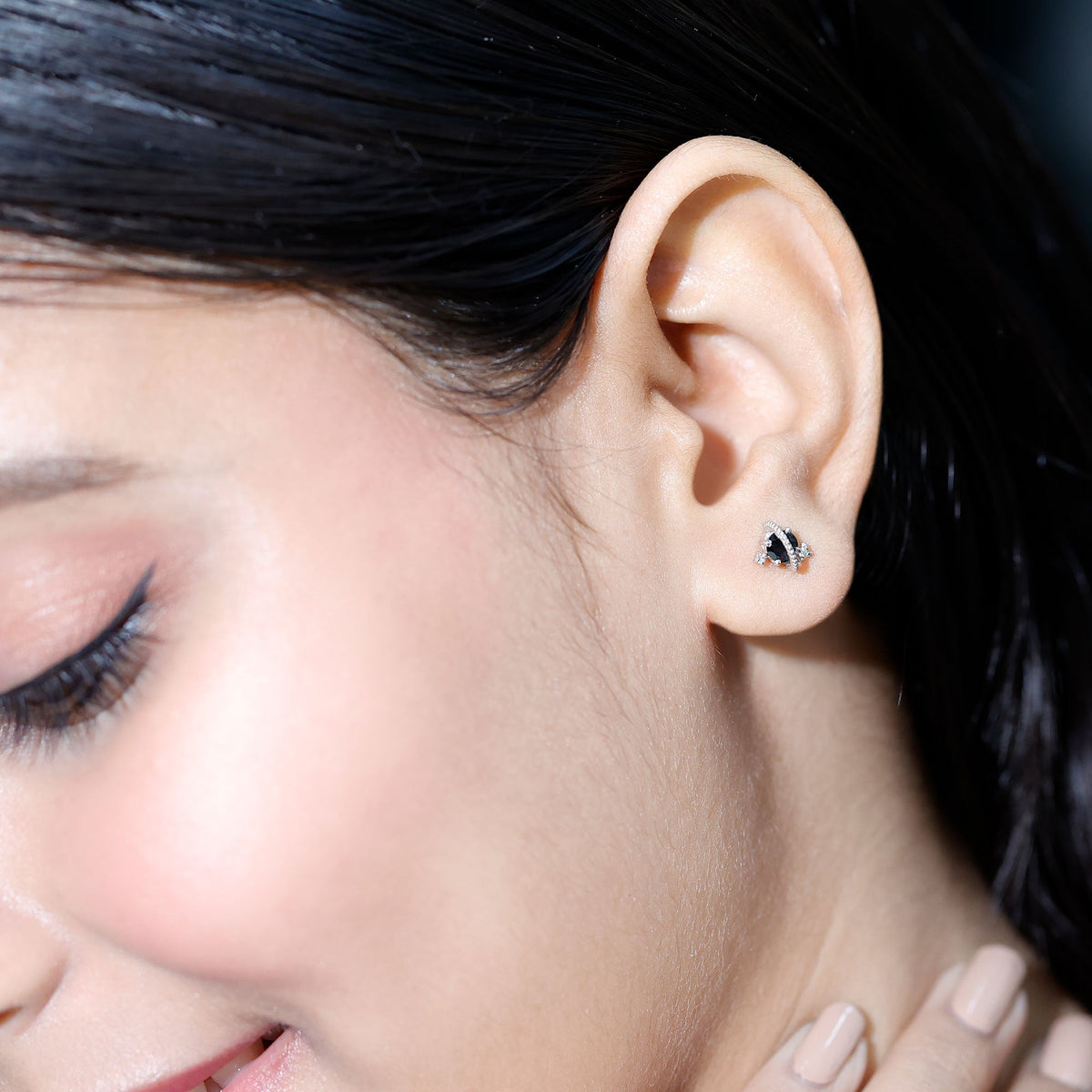 Lab Created Black and White Diamond Unique Stud Earrings