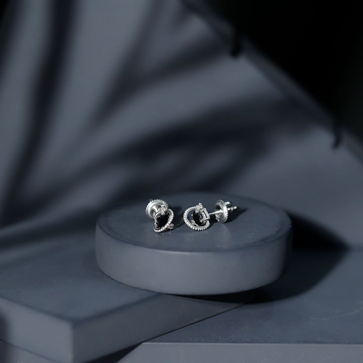 Lab Created Black and White Diamond Unique Stud Earrings