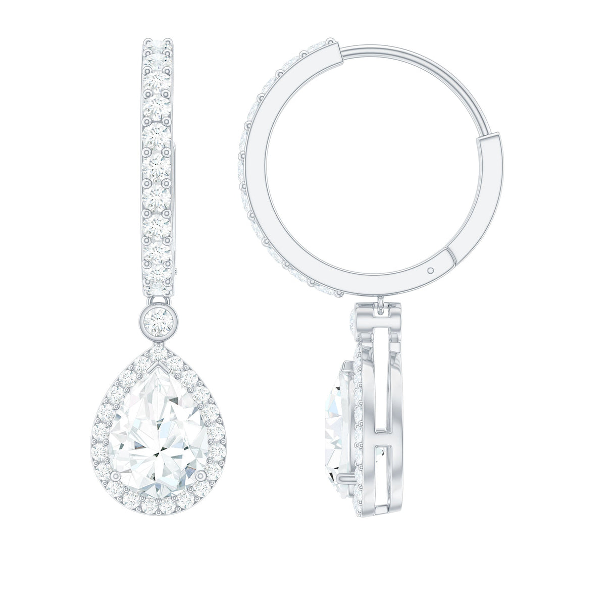 Certified Moissanite Teardrop Earrings with Hinged Hoop