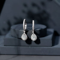 Certified Moissanite Teardrop Earrings with Hinged Hoop