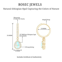 Real 1.4 Carat Ethiopian Opal Teardrop Hoop Earrings with Certificate