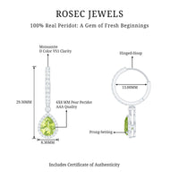 Classic 2 Carat Peridot Teardrop Earrings with Moissanite Hinged Hoop