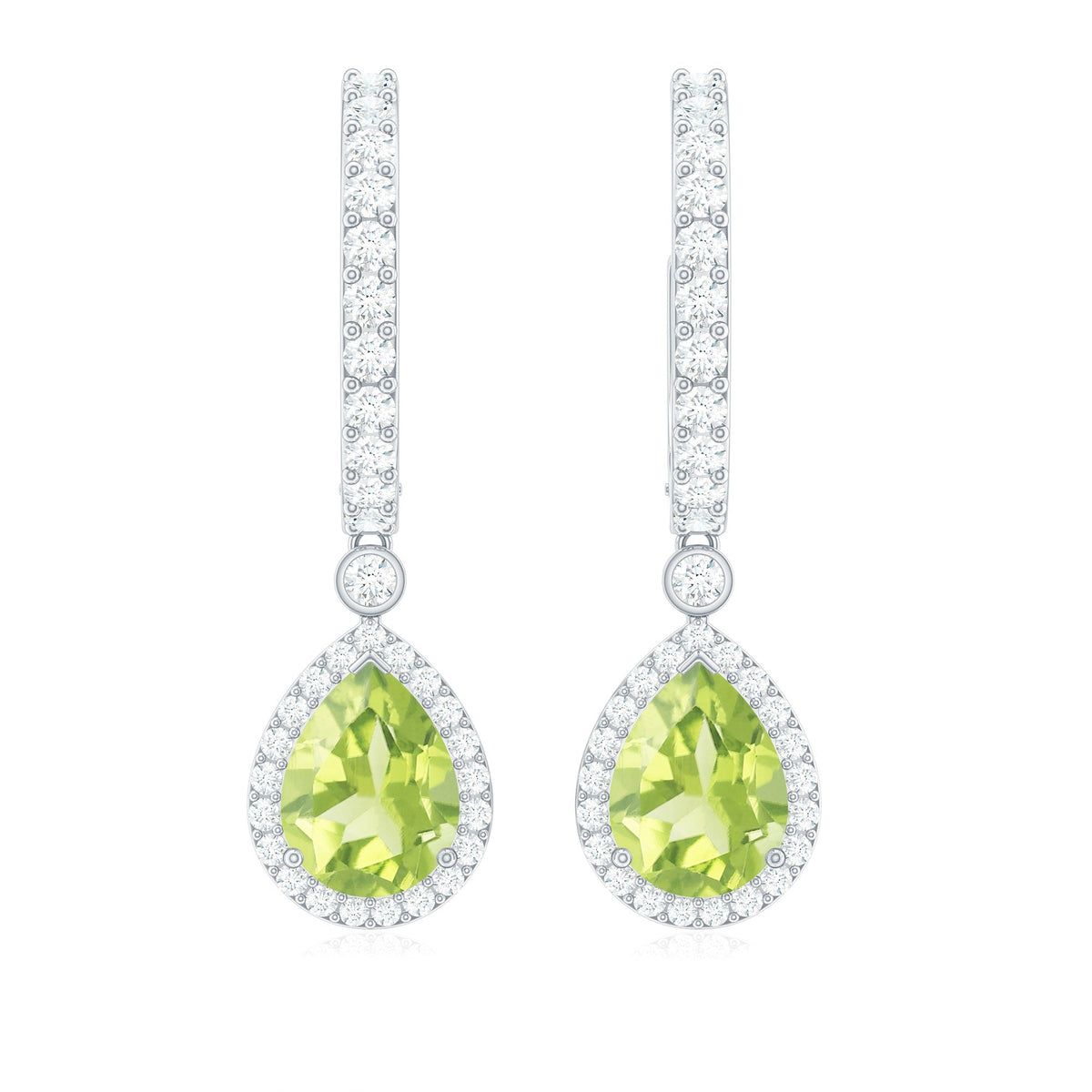 Classic 2 Carat Peridot Teardrop Earrings with Moissanite Hinged Hoop