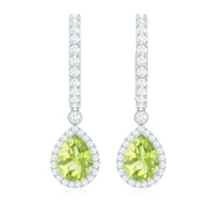 Classic 2 Carat Peridot Teardrop Earrings with Moissanite Hinged Hoop