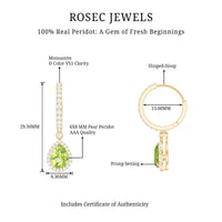 Classic 2 Carat Peridot Teardrop Earrings with Moissanite Hinged Hoop