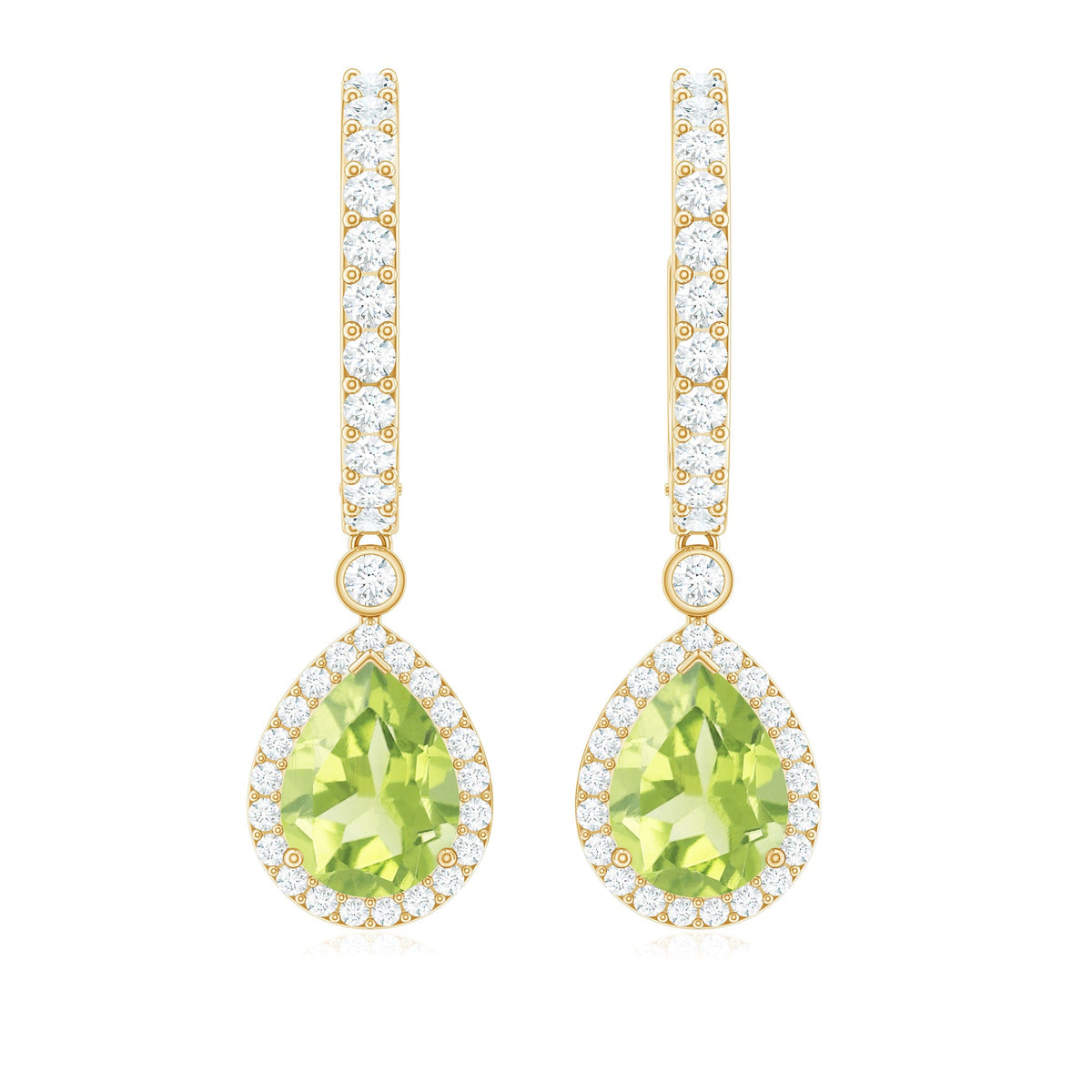 Classic 2 Carat Peridot Teardrop Earrings with Moissanite Hinged Hoop