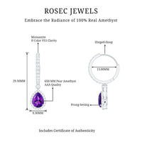 Natural Amethyst Teardrop Earrings with Moissanite Hinged Hoop