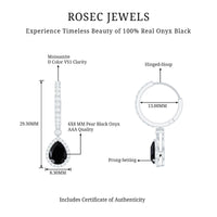 Natural Pear Shape Black Onyx Hoop Drop Earrings
