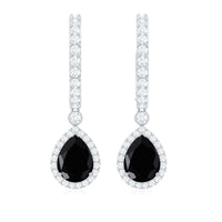 Natural Pear Shape Black Onyx Hoop Drop Earrings