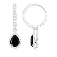 Natural Pear Shape Black Onyx Hoop Drop Earrings
