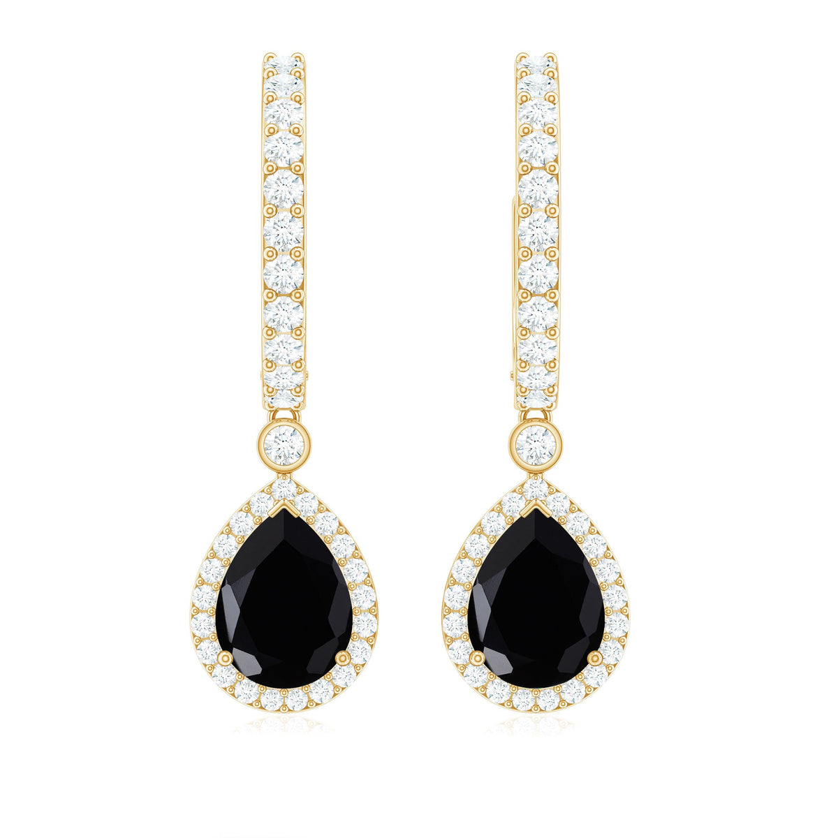 Natural Pear Shape Black Onyx Hoop Drop Earrings