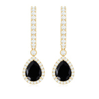 Natural Pear Shape Black Onyx Hoop Drop Earrings