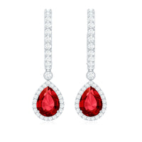 Lab Created Ruby and Moissanite Teardrop Hoop Earrings