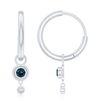 Rosec Jewels bezel set London Blue Topaz and lab diamond hoop drop earrings, showcasing elegant jewelry design.