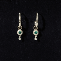 Certified Lab Grown Emerald and Diamond Drop Hoop Earrings