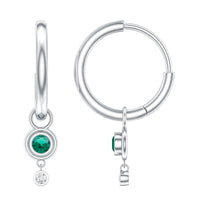 Certified Lab Grown Emerald and Diamond Drop Hoop Earrings