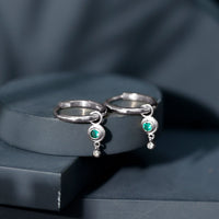 Certified Lab Grown Emerald and Diamond Drop Hoop Earrings