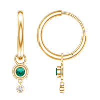 Certified Lab Grown Emerald and Diamond Drop Hoop Earrings