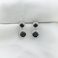 Natural Black Onyx and Moissanite Dangling Earrings