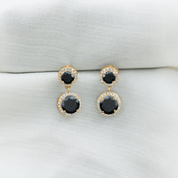 Natural Black Onyx and Moissanite Dangling Earrings