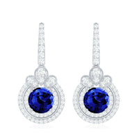 Classic Lab Grown Blue Sapphire Wedding Earrings with Diamonds Halo