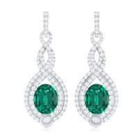 Certified Lab Grown Emerald Wedding Earrings with Double Halo Diamonds