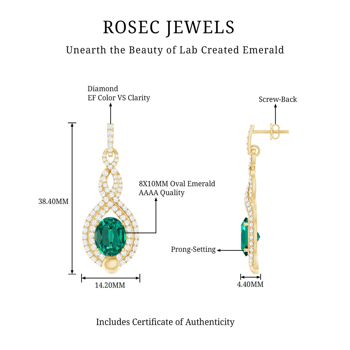 Certified Lab Grown Emerald Wedding Earrings with Double Halo Diamonds