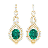 Certified Lab Grown Emerald Wedding Earrings with Double Halo Diamonds