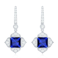 Lab Grown Blue Sapphire Floral Inspired Drop Earrings with Diamonds