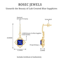 Lab Grown Blue Sapphire Floral Inspired Drop Earrings with Diamonds