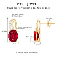 Certified Oval Lab Created Ruby Stud Earrings with Diamonds