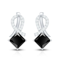 Lab Grown Black Diamond Minimal Stud Earrings With Screw Back