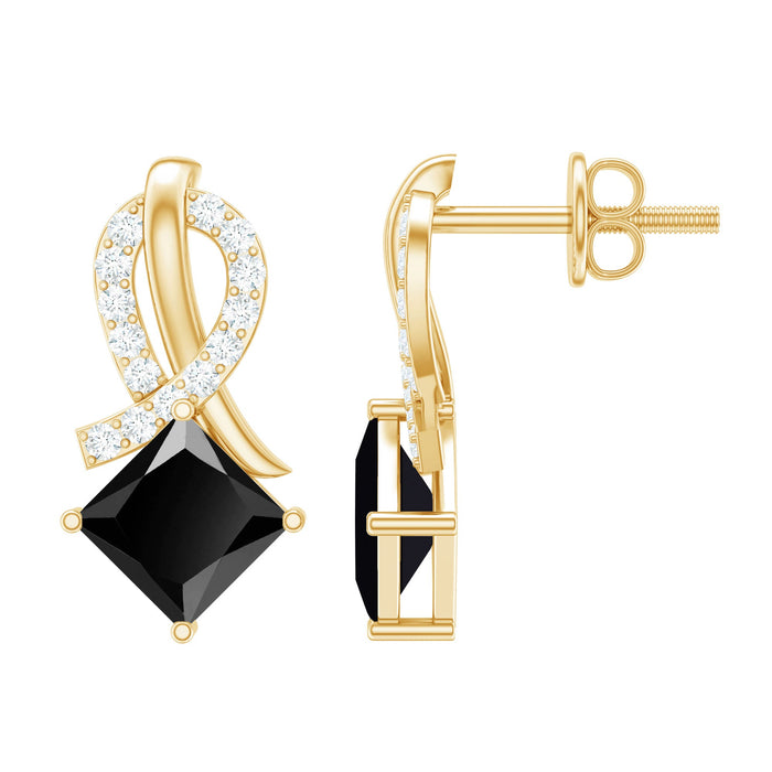Lab grown black diamond stud earrings with screw back by Rosec Jewels, featuring minimalist design and secure fastening.