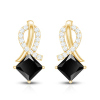 Lab Grown Black Diamond Minimal Stud Earrings With Screw Back