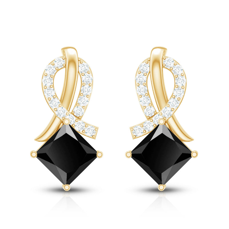 Lab grown black diamond stud earrings with screw back by Rosec Jewels, minimal design, showcasing the earrings on a white background.