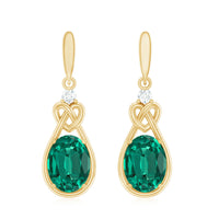 Oval Lab Created Emerald Love Knot Dangle Earrings