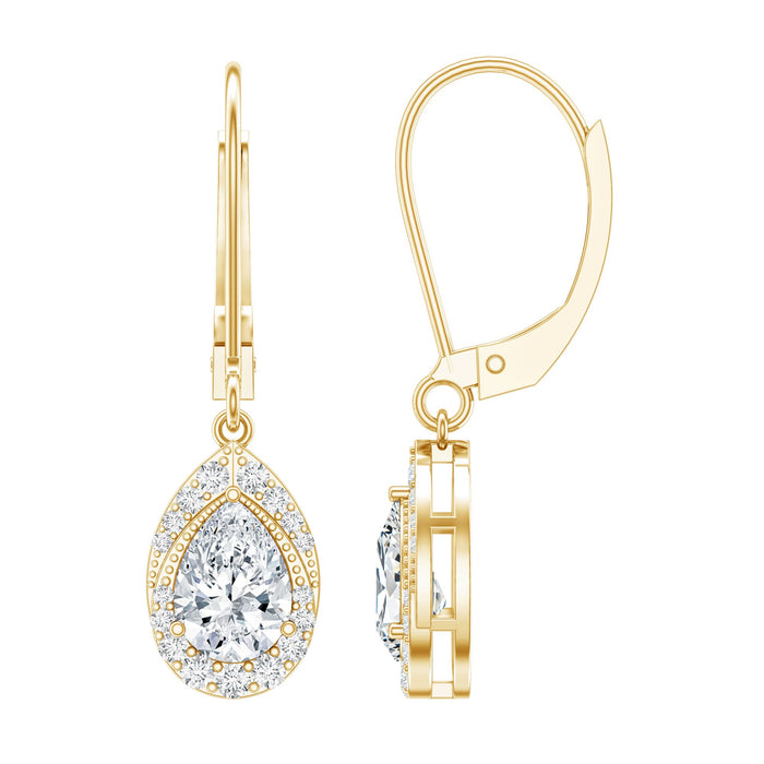 Lab grown diamond drop dangle earrings with lever back closure by Rosec Jewels, featuring sparkling diamond accents and elegant design.