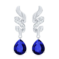 Designer Lab Grown Blue Sapphire Teardrop Earrings with Diamonds