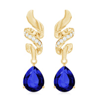 Designer Lab Grown Blue Sapphire Teardrop Earrings with Diamonds