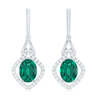 Lab Grown Emerald Drop Dangle Earrings with Diamond Accent