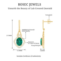 Lab Grown Emerald Drop Dangle Earrings with Diamond Accent