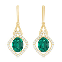 Lab Grown Emerald Drop Dangle Earrings with Diamond Accent