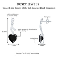 Lab Grown Black Diamond Heart Drop Earrings with Diamonds