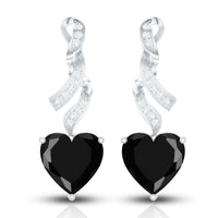 Lab Grown Black Diamond Heart Drop Earrings with Diamonds