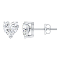 1 Carat Lab Grown Diamond Heart Stud Earrings in 14K Gold Plated Silver