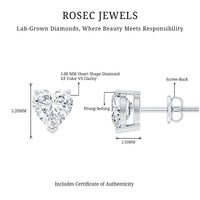 1 Carat Lab Grown Diamond Heart Stud Earrings in 14K Gold Plated Silver