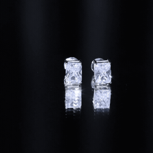 Lab Grown Diamond Emerald Cut Stud Earrings in Silver