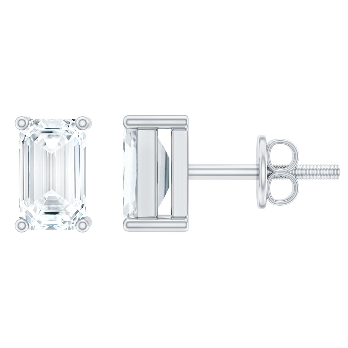 Lab Grown Diamond Emerald Cut Stud Earrings in Silver