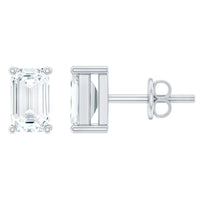 Lab Grown Diamond Emerald Cut Stud Earrings in Silver