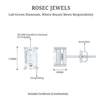 Lab Grown Diamond Emerald Cut Stud Earrings in Silver